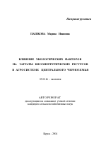 Влияние экологических факторов на затраты биоэнергетических ресурсов в агросистеме Центрального Черноземья - тема автореферата по биологии, скачайте бесплатно автореферат диссертации