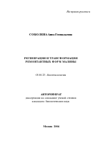 Регенерация и трансформация ремонтантных форм малины - тема автореферата по биологии, скачайте бесплатно автореферат диссертации