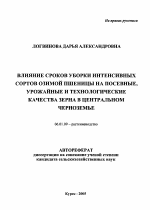 Влияние сроков уборки интенсивных сортов озимой пшеницы на посевные, урожайные и технологические качества зерна в Центральном Черноземье - тема автореферата по сельскому хозяйству, скачайте бесплатно автореферат диссертации