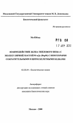 Взаимодействие белка теплового шока с молекулярной массой 90 кДа (Hsp90) с некоторыми сократительными и цитоскелетными белками - тема автореферата по биологии, скачайте бесплатно автореферат диссертации