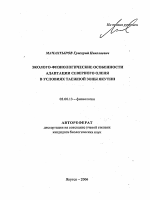 Эколого-физиологические особенности адаптации северного оленя в условиях таежной зоны Якутии - тема автореферата по биологии, скачайте бесплатно автореферат диссертации