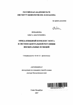 Миндалевидный комплекс мозга в системе центральной регуляции висцеральных функций - тема автореферата по биологии, скачайте бесплатно автореферат диссертации