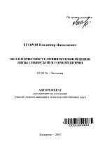 Экологические условия возобновления липы сибирской (Tilia sibirica Bayer) в Горной Шории - тема автореферата по биологии, скачайте бесплатно автореферат диссертации