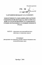 Эффективность выращивания бычков герефордской породы на мясо при разной сбалансированности рационов и уровне кормления в условиях Южного Урала - тема автореферата по сельскому хозяйству, скачайте бесплатно автореферат диссертации