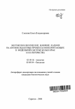 Экотоксикологическое влияние кадмия на антиоксидантные процессы млекопитающих в модельной системе белых крыс и их потомства - тема автореферата по биологии, скачайте бесплатно автореферат диссертации