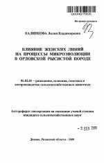 Влияние женских линий на процессы микроэволюции в орловской рысистой породе - тема автореферата по сельскому хозяйству, скачайте бесплатно автореферат диссертации