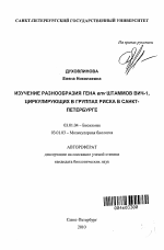 Изучение разнообразия гена env штаммов ВИЧ-1, циркулирующих в группах риска в Санкт-Петербурге - тема автореферата по биологии, скачайте бесплатно автореферат диссертации