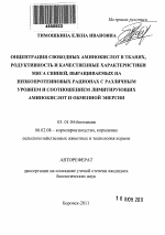 Концентрация свободных аминокислот в тканях, продуктивность и качественные характеристики мяса свиней, выращиваемых на низкопротеиновых рационах с различным уровнем и соотношением лимитирующих аминокислот и обменной энергии - тема автореферата по биологии, скачайте бесплатно автореферат диссертации