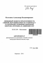 Липидный обмен и продуктивность свиней, выращиваемых на рационах с различными уровнями обменной энергии, протеина и аминокислот - тема автореферата по биологии, скачайте бесплатно автореферат диссертации