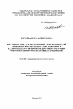 Состояние электрон-транспортной цепи митохондрий и физиологические показатели животных и растительных организмов при действии стрессовых факторов и биологически активных соединений - тема автореферата по биологии, скачайте бесплатно автореферат диссертации