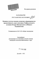 Влияние густоты посадки, нагрузки и формировки на продуктивность сорта винограда Тайфи розовый в условиях богары Центрального и Южного Таджикистана - тема автореферата по сельскому хозяйству, скачайте бесплатно автореферат диссертации