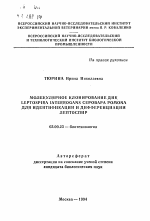 Молекулярное клонирование ДНК Leptospira interrogans серовара Pomona для идентификации и дифференциации лептоспир - тема автореферата по биологии, скачайте бесплатно автореферат диссертации