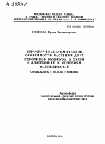 СТРУКТУРНО-АНАТОМИЧЕСКИЕ ОСОБЕННОСТИ РАСТЕНИЙ ДВУХ ГЕНОТИПОВ КУКУРУЗЫ В СВЯЗИ С АДАПТАЦИЕЙ К УСЛОВИЯМ ОСВЕЩЕННОСТИ - тема автореферата по биологии, скачайте бесплатно автореферат диссертации