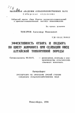 Эффективность отбора и подбора по цвету жиропота при селекции овец алтайской тонкорунной породы - тема автореферата по сельскому хозяйству, скачайте бесплатно автореферат диссертации