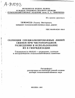 СЕЛЕКЦИЯ СПЕЦИАЛИЗИРОВАННЫХ ЛИНИЙ СВИНЕЙ ПРИ ЧИСТОПОРОДНОМ РАЗВЕДЕНИИ И ИСПОЛЬЗОВАНИЕ ИХ В ГИБРИДИЗАЦИИ - тема автореферата по сельскому хозяйству, скачайте бесплатно автореферат диссертации