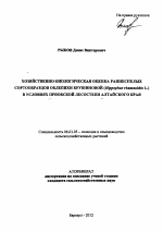 Хозяйственно-биологическая оценка раннеспелых сортообразцов облепихи крушиновой (Hippophae rhamnoides L.) в условиях Приобской лесостепи Алтайского края - тема автореферата по сельскому хозяйству, скачайте бесплатно автореферат диссертации