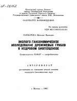 ЭКОЛОГО-ТАКСОНОМИЧЕСКОЕ ИССЛЕДОВАНИЕ ДРОЖЖЕВЫХ ГРИБОВ В КЕДРОВОМ БИОГЕОЦЕНОЗЕ - тема автореферата по биологии, скачайте бесплатно автореферат диссертации