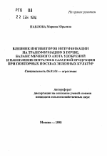 Влияние ингибиторов нитрификации на трансформацию в почве, баланс меченого азота удобрений и накопление нитратов в салатной продукции при повторных посевах зеленых культур - тема автореферата по сельскому хозяйству, скачайте бесплатно автореферат диссертации