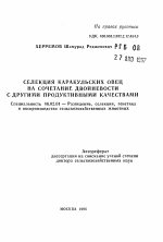 Селекция каракульских овец на сочетание двойневости с другими продуктивными качествами - тема автореферата по сельскому хозяйству, скачайте бесплатно автореферат диссертации