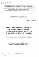 Генетико-биологические основы повышения репродуктивных качеств и скороспелости свиней - тема автореферата по сельскому хозяйству, скачайте бесплатно автореферат диссертации