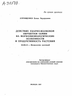 ДЕЙСТВИЕ УДАРНО-ВОЛНОВОЙ ОБРАБОТКИ СЕМЯН НА МОРФОФИЗИОЛОГИЧЕСКИЕ ОСОБЕННОСТИ И ПРОДУКТИВНОСТЬ РАСТЕНИЙ - тема автореферата по биологии, скачайте бесплатно автореферат диссертации