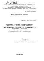 ВЛИЯНИЕ УСЛОВИЙ МИНЕРАЛЬНОГО ПИТАНИЯ В РАССАДНЫЙ ПЕРИОД НА КАЧЕСТВО РАССАДЫ И УРОЖАЙНОСТЬ БАХЧЕВЫХ КУЛЬТУР - тема автореферата по сельскому хозяйству, скачайте бесплатно автореферат диссертации