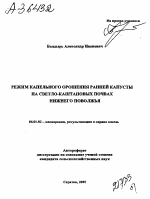 РЕЖИМ КАПЕЛЬНОГО ОРОШЕНИЯ РАННЕЙ КАПУСТЫ НА СВЕТЛО-КАШТАНОВЫХ ПОЧВАХ НИЖНЕГО ПОВОЛЖЬЯ - тема автореферата по сельскому хозяйству, скачайте бесплатно автореферат диссертации