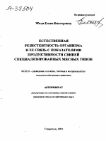 ЕСТЕСТВЕННАЯ РЕЗИСТЕНТНОСТЬ ОРГАНИЗМА И ЕЕ СВЯЗЬ С ПОКАЗАТЕЛЯМИ ПРОДУКТИВНОСТИ СВИНЕЙ СПЕЦИАЛИЗИРОВАННЫХ МЯСНЫХ ТИПОВ - тема автореферата по сельскому хозяйству, скачайте бесплатно автореферат диссертации