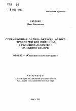 Селекционная оценка окраски колоса яровой мягкой пшеницы в условиях лесостепи Западной Сибири - тема автореферата по сельскому хозяйству, скачайте бесплатно автореферат диссертации