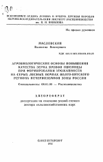 Агробиологические основы повышения качества зерна яровой пшеницы при формировании урожайности на серых лесных почвах Волго-Вятского региона нечерноземной зоны России - тема автореферата по сельскому хозяйству, скачайте бесплатно автореферат диссертации