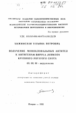 Получение моноклональных антител к антигенам вируса лейкоза крупного рогатого скота - тема автореферата по биологии, скачайте бесплатно автореферат диссертации