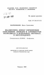 Взаимосвязь между перекисным окислением липидов и активностью фосфолипаз в модельных системах и митохондриях - тема автореферата по биологии, скачайте бесплатно автореферат диссертации