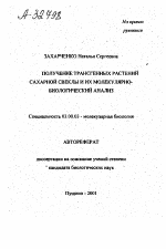 ПОЛУЧЕНИЕ ТРАНСГЕННЫХ РАСТЕНИЙ САХАРНОЙ СВЕКЛЫ И ИХ МОЛЕКУЛЯРНО- БИОЛОГИЧЕСКИЙ АНАЛИЗ - тема автореферата по биологии, скачайте бесплатно автореферат диссертации