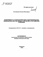 ИЗМЕНЧИВОСТЬ ТЕХНОЛОГИЧЕСКИХ И БИОХИМИЧЕСКИХ ПРИЗНАКОВ КАЧЕСТВА НОВЫХ СОРТОВ РИСА РОССИЙСКОЙ СЕЛЕКЦИИ - тема автореферата по сельскому хозяйству, скачайте бесплатно автореферат диссертации
