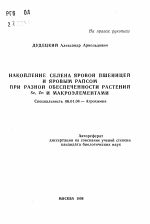 Накопление селена яровой пшеницы и яровым рапсом при разной обеспеченности растений Se, Zn и макроэлементами - тема автореферата по сельскому хозяйству, скачайте бесплатно автореферат диссертации