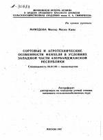 СОРТОВЫЕ И АГРОТЕХНИЧЕСКИЕ ОСОБЕННОСТИ ФЕНХЕЛЯ В УСЛОВИЯХ ЗАПАДНОЙ ЧАСТИ АЗЕРБАЙДЖАНСКОЙ РЕСПУБЛИКИ - тема автореферата по сельскому хозяйству, скачайте бесплатно автореферат диссертации