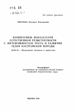 Взаимосвязь показателей естественной резистентности с интенсивностью роста и развития телок костромской породы - тема автореферата по биологии, скачайте бесплатно автореферат диссертации