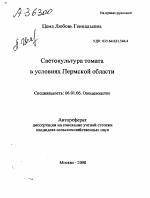 СВЕТОКУЛЬТУРА ТОМАТА В УСЛОВИЯХ ПЕРМСКОЙ ОБЛАСТИ - тема автореферата по сельскому хозяйству, скачайте бесплатно автореферат диссертации