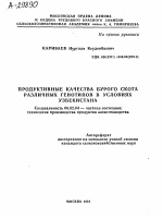 ПРОДУКТИВНЫЕ КАЧЕСТВА БУРОГО СКОТА РАЗЛИЧНЫХ ГЕНОТИПОВ В УСЛОВИЯХ УЗБЕКИСТАНА - тема автореферата по сельскому хозяйству, скачайте бесплатно автореферат диссертации