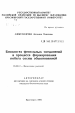 Биосинтез фенольных соединений в процессе формирования побега сосны обыкновенной - тема автореферата по биологии, скачайте бесплатно автореферат диссертации