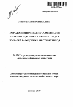 Породоспецифические особенности аллелофонда микросателлитов ДНК лошадей заводских и местных пород - тема автореферата по сельскому хозяйству, скачайте бесплатно автореферат диссертации