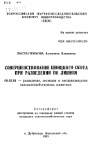 Совершенствование швицкого скота при разведении по линиям - тема автореферата по сельскому хозяйству, скачайте бесплатно автореферат диссертации