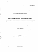 Изучение механизма функционирования дикарбоксилатного транспортера митохондрий - тема автореферата по биологии, скачайте бесплатно автореферат диссертации