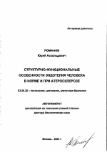 Структурно-функциональные особенности эндотелия человека в норме и при атеросклерозе - тема автореферата по биологии, скачайте бесплатно автореферат диссертации