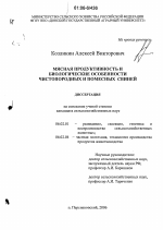 Мясная продуктивность и биологические особенности чистопородных и помесных свиней - тема диссертации по сельскому хозяйству, скачайте бесплатно
