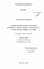 Сравнительный анализ метаболитов вторичного обмена Artemisia Dracunculus L. сортов "Французский" и "Русский" - тема диссертации по биологии, скачайте бесплатно