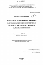 Экологические взаимоотношения близкородственных видов птиц в условиях населенных пунктов Байкальской Сибири - тема диссертации по биологии, скачайте бесплатно