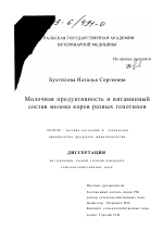 Молочная продуктивность и витаминный состав молока коров разных генотипов - тема диссертации по сельскому хозяйству, скачайте бесплатно